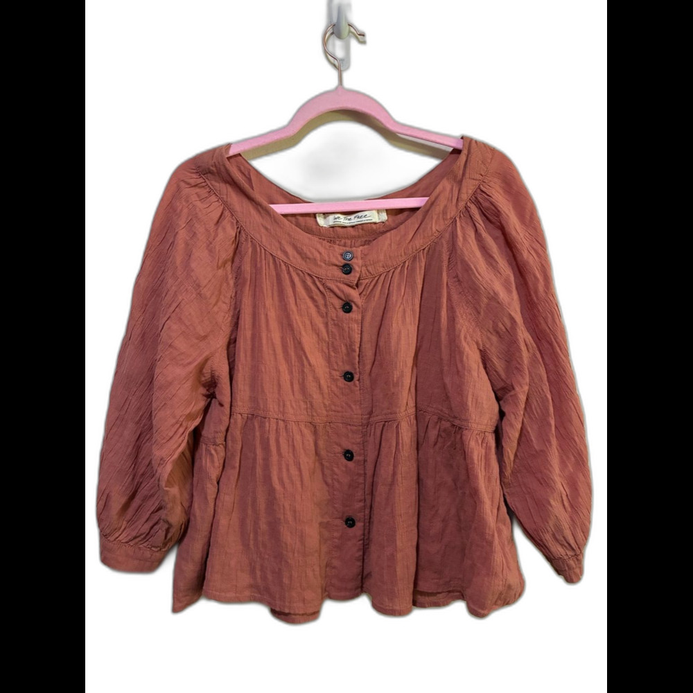 Free People We The Free Sea to Shore  Rust Button-Front Peasant Blouse size med